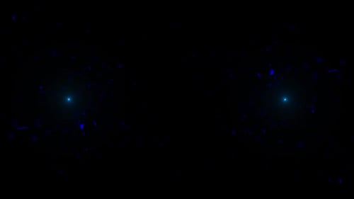 Abstract Blue Particles on Black Background and optical flares blue