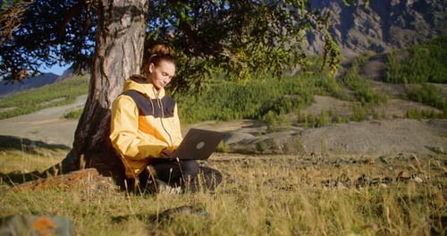 Enjoy Remote Work in Nature Using a Laptop While Surrounded By a Stunning Mountain View