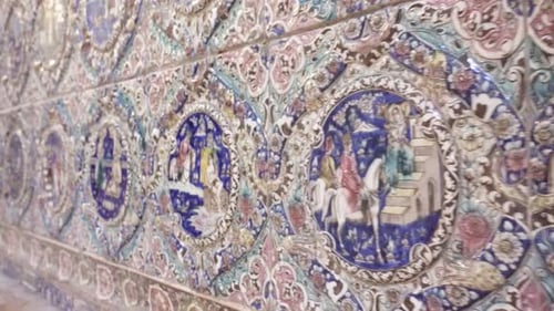 Decoración de pared en mosaico en el Palacio de Golestán en Teherán, Irán