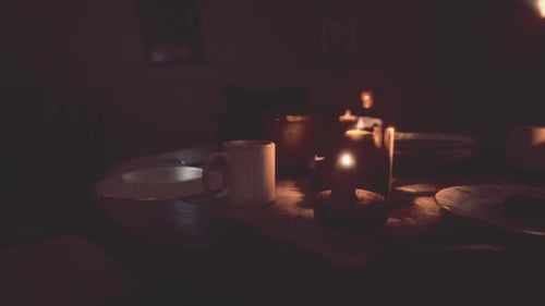 Warm Candlelight Slow Pan on Dining Table
