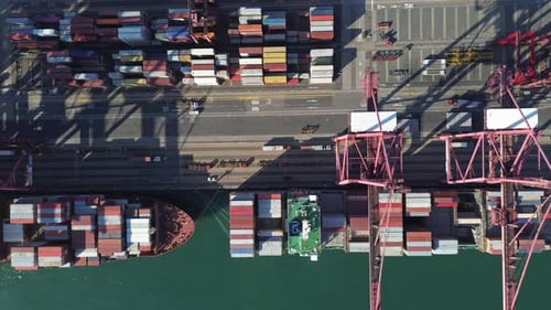 Port with Cargo Ship and Containers Import and Export