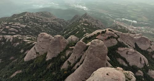 Aerial Landscape View of Montserrat Mountain in Catalonia Barcelona