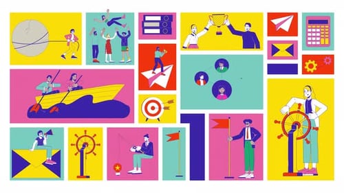 Animated Business Concepts: Flat Design Teamwork and Strategy