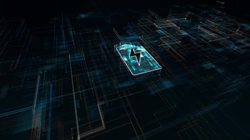 Futuristic Battery Charging Icon Animation with Digital Lines