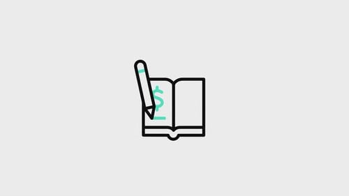 Flat Design Book and Pencil Writing Dollar Sign Animation