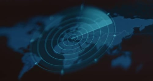 Radarbildschirm überlagert auf einer Weltkarte