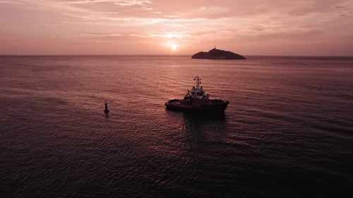 Aerial view city bay sunset - Santa Marta - Colombia