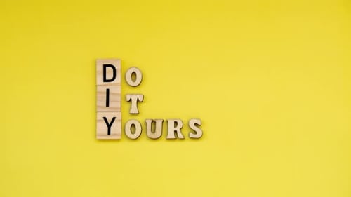 Stop Motion Animation DIY Do It Yourself Inscription on Yellow Background Handmade Home Repair