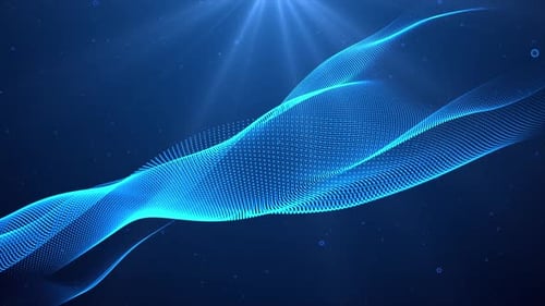 Abstract Blue Digital Neon Glowing Form Particle Wave Flowing Technology Dot Background 4k Loop