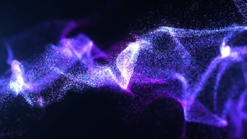 Abstract digital dynamic particle waves with light motion lights background, data flow, cyber