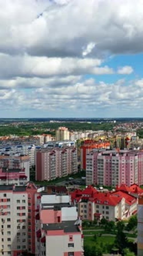 Aerial view of urban rooftops. Large modern city viewed from above