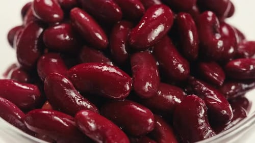 Canned Red Bans Preserved Beans Rotating Background Close Up Side View Organic Steamed Beans Pickled