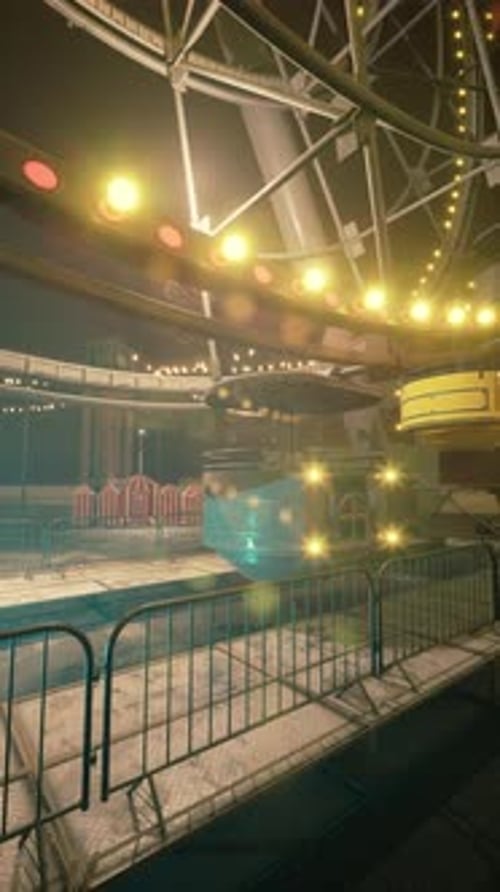 Eerie Nighttime View of an Abandoned Amusement Park