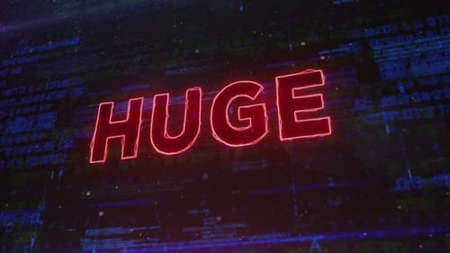 Huge Neon Text Reveal on Digital Glitch Background