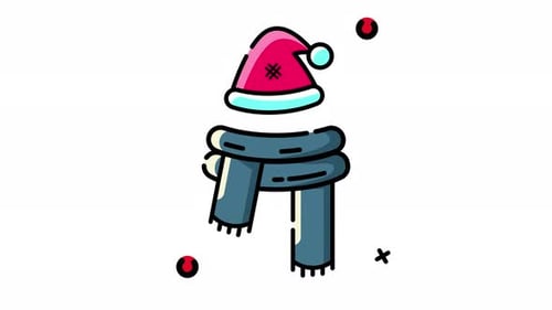 Festive Christmas Santa Hat and Scarf Flat Design Animation