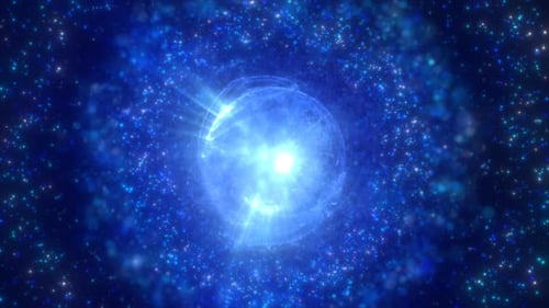 Abstract futuristic glowing blue light round sphere cosmic star from magic high tech energy on space