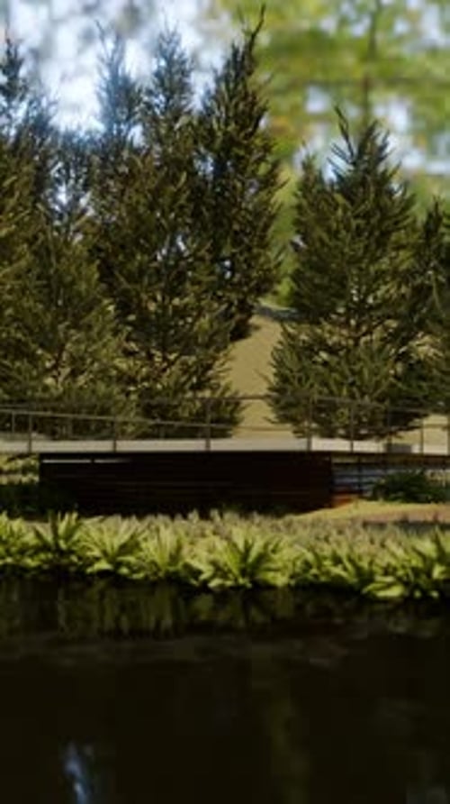 Modern A-Frame Cabin Construction in Forest Scene