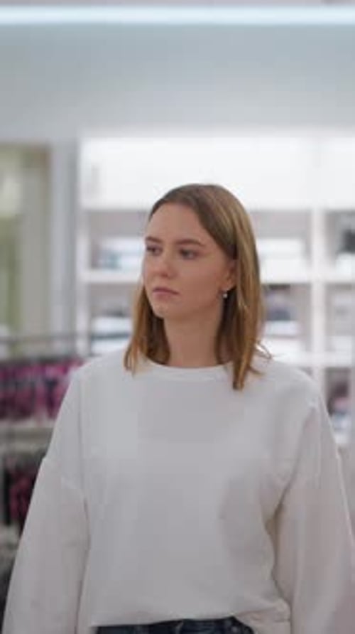 Young Girl Exploring Retail Store Aisle with Clothing Racks Displayed