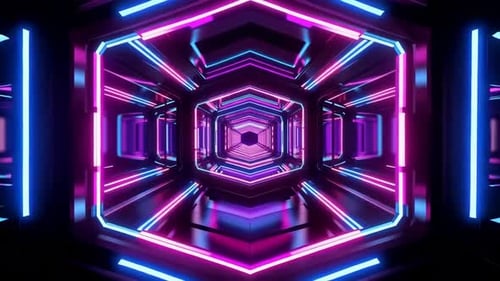 Cyberpunk Hexagonal Neon Tunnel Motion Background