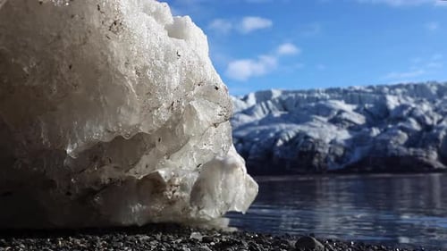 Glacial Ice Melt and Drips in front of Glacier. Global Warming and Climate Change Concept