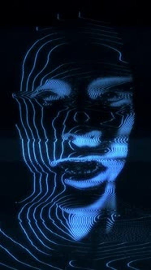 Futuristic Human Face Contour Glitch Animation