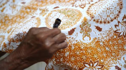 Close-Up Hand Painting Traditional Batik Fabric