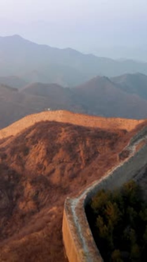 Flying over the Great Wall of China. Vertical Video,