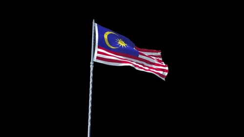Malaysian Flag Waving on Black Background