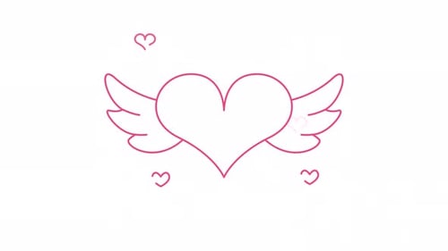 Animated Pink Heart with Wings Line Art