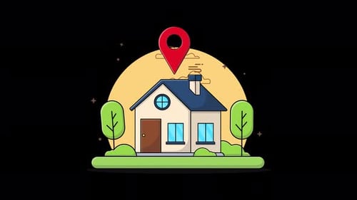 Animated Location Pin Revealing a House Icon