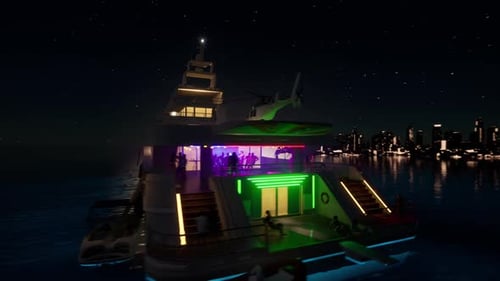 Night Yacht Party Animation with Glowing Neon Lights