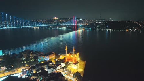 lights of istanbul bosphorus bridge and cityscape, Ortakoy Mosque