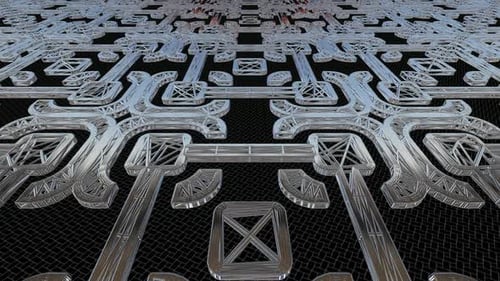 Background with Motion over Chrome Wireframes of Figures, 3D Render, Shapes, Reflection, Exclusive