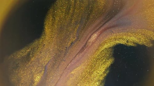 Abstract Liquid Gold Paint Swirls on Dark Background