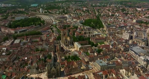Aerial View Around the Town Dijon Flight Through the Historic Center of Dijon the Capital of