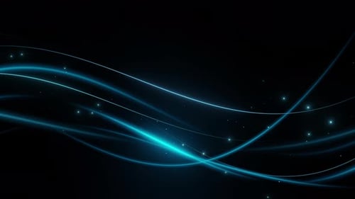 Abstract neon blue light trails on black background