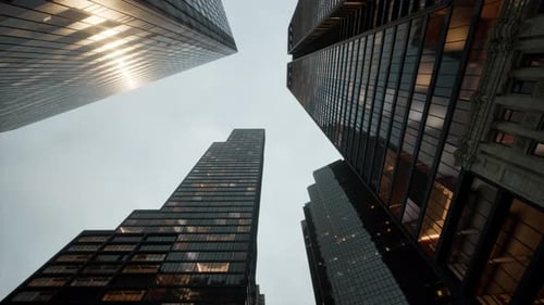 Bottom View of Modern Skyscraper in Business District