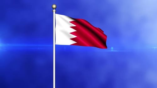 Waving Bahrain National Flag Animation on Blue Background