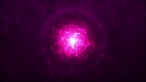 Bright purple glowing rotating sphere with blazing energy core and particles