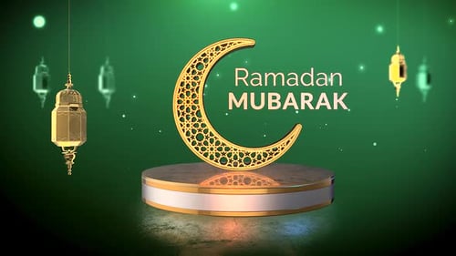 Elegant Ramadan Mubarak Title Reveal with Golden Crescent Moon