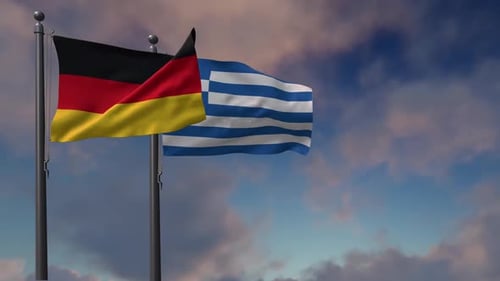 Realistic Waving Flags of Germany and Greece