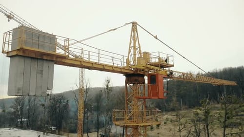 Aerial View Big Construction Crane Close Up