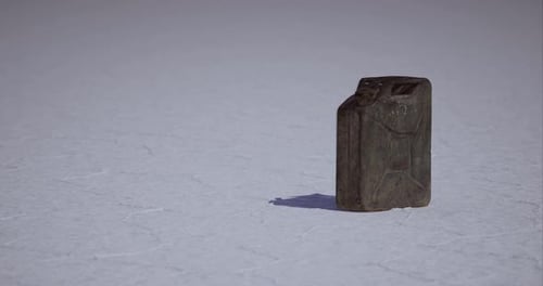 Rusty Jerry Can Rotating on White Textured Surface