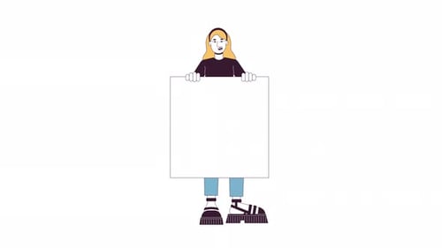 Animated Flat Design Person Holding Blank Sign