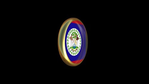 3D Glossy Metallic Belize Flag Badge Rotation