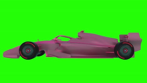 Futuristic Open Wheel Race Car Side View on Green Chroma Key