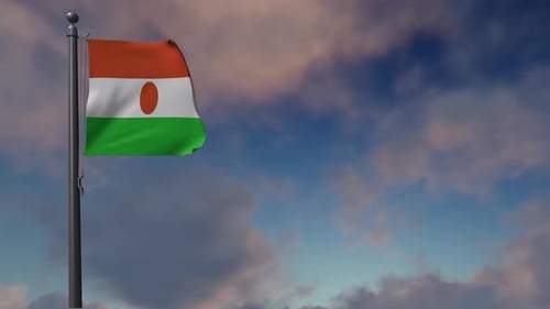 Realistic Niger Flag Waving on Flagpole with Dynamic Cloudy Sky