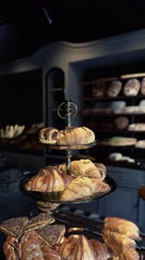 Realistic Bakery Pastries Rotating Display