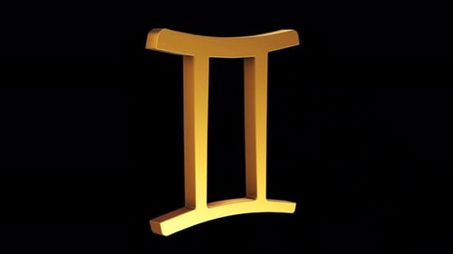 Golden 3D Gemini Zodiac Sign Rotating Loop Animation