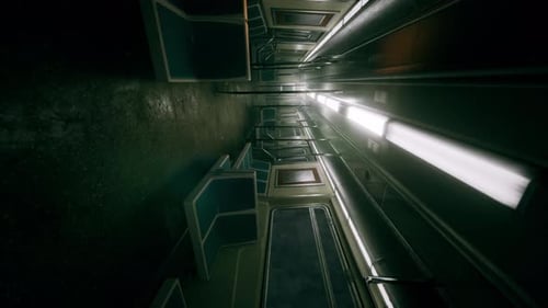 Vertical Empty Metal Subway Train in Urban Chicago